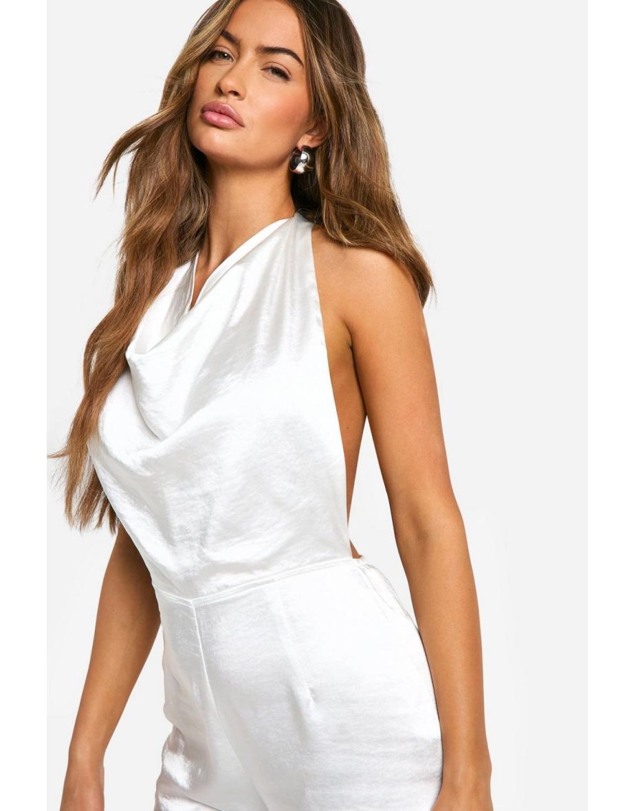 Satin High Cowl Backless Jumpsuit - 3