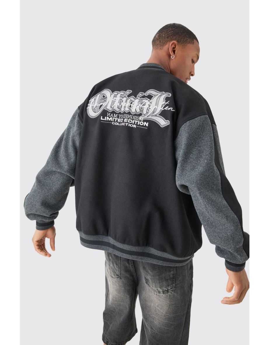 Oversized Official Colour Block Varsity Jacket In Black - black - 2