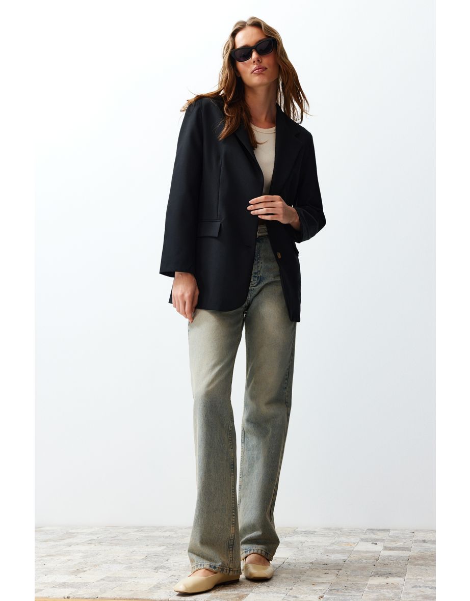Black Woven Blazer Jacket