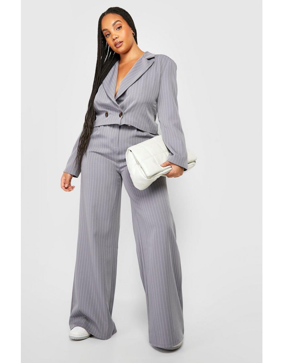 Plus Tailored Pin Stripe Wide Leg Trouser - grey