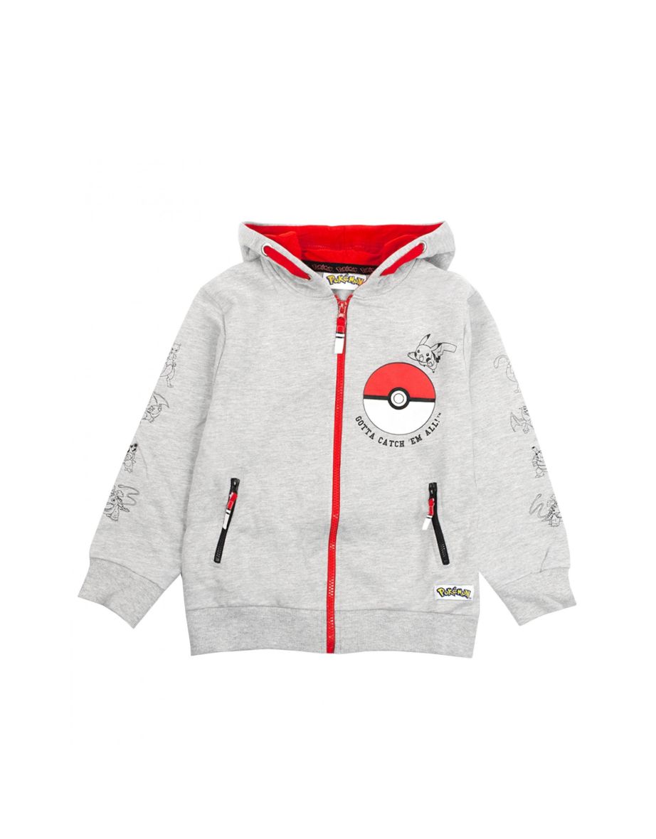 Pokemon Boys Gotta Catch Em All Pokeball Full Zip Drawstring Hoodie - Grey