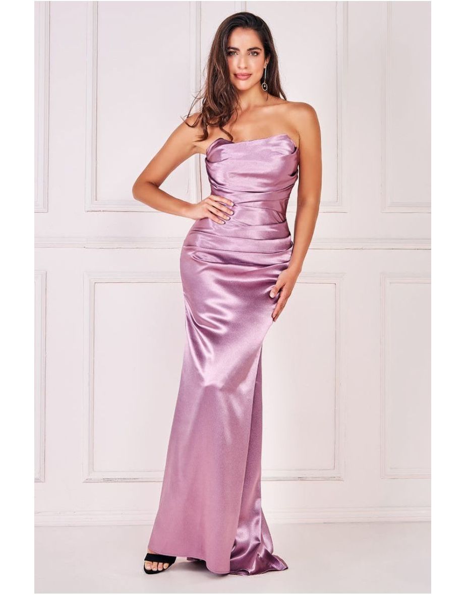 Goddiva Satin Bandeau Maxi Dress