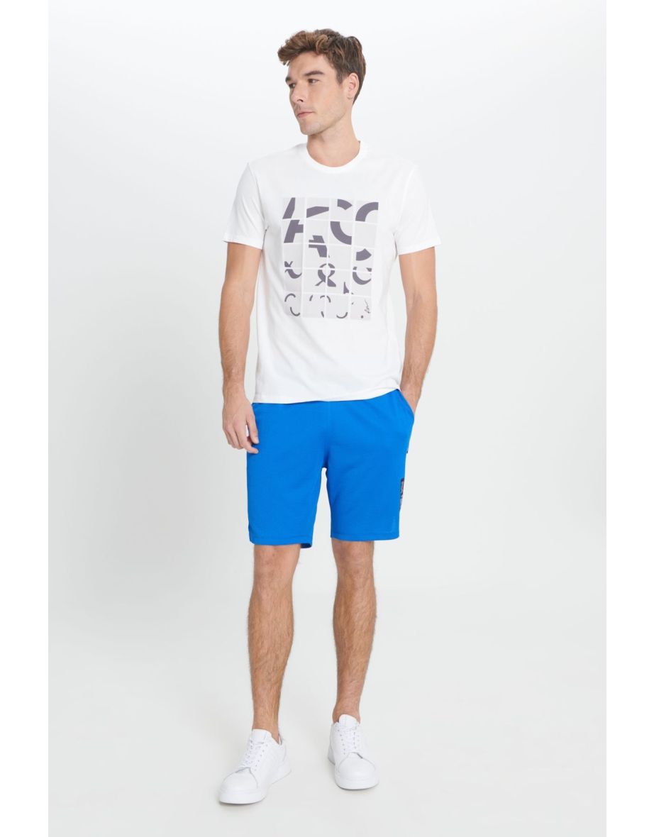 Men's Saxe Blue Standard Fit Normal Cut Knitted Sports Shorts
