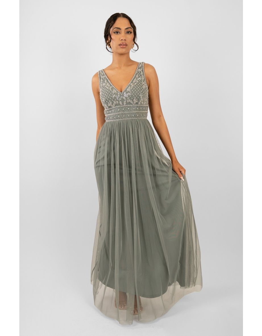 Kreshma Teal Embellished Maxi Dress