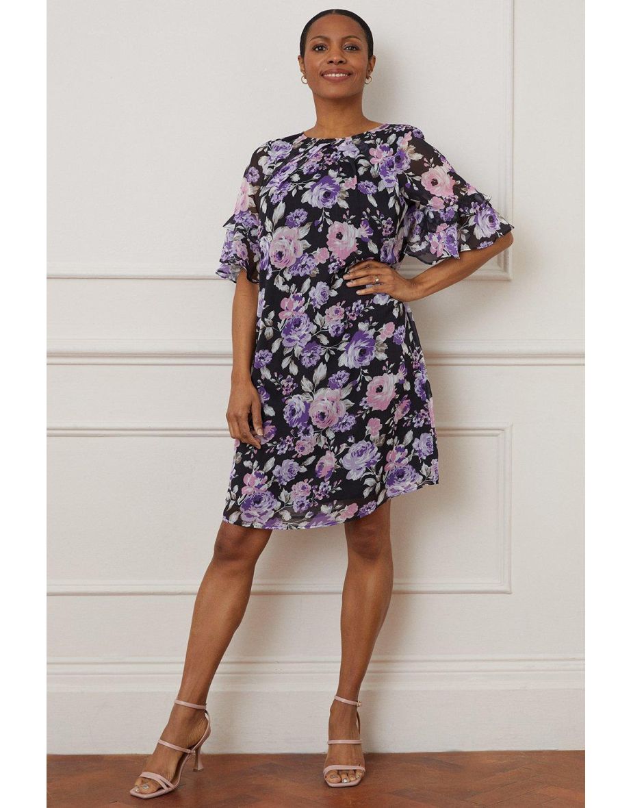 Shop Floral Print Ruffle Sleeve Shift Dress Online in Bahrain VogaCloset