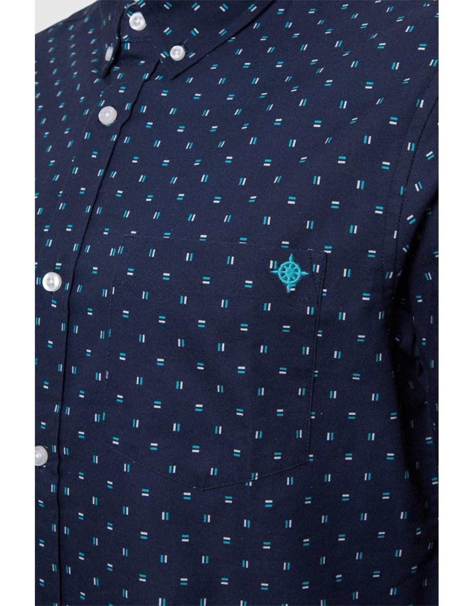 Dash Print Long Sleeve Shirt - navy - 2