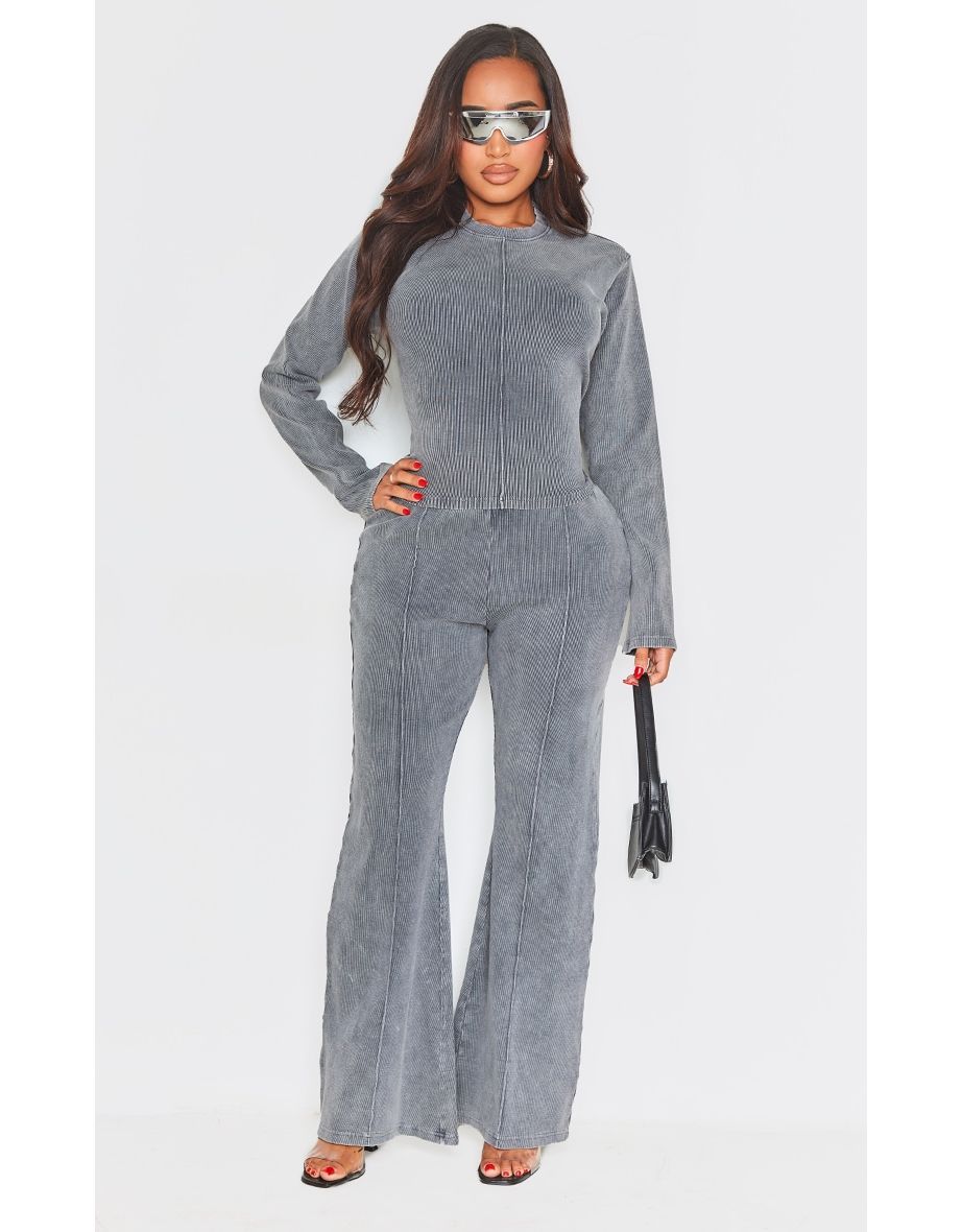 Shape Charcoal Soft Rib Pocket Bum Flare Trousers