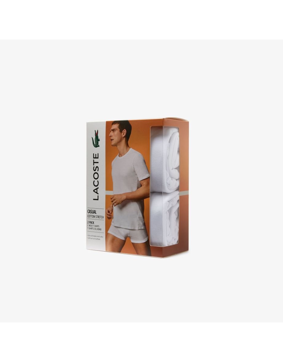 Men's Lacoste 2 Pack Crewneck Cotton Lounge T-Shirt in White - 1