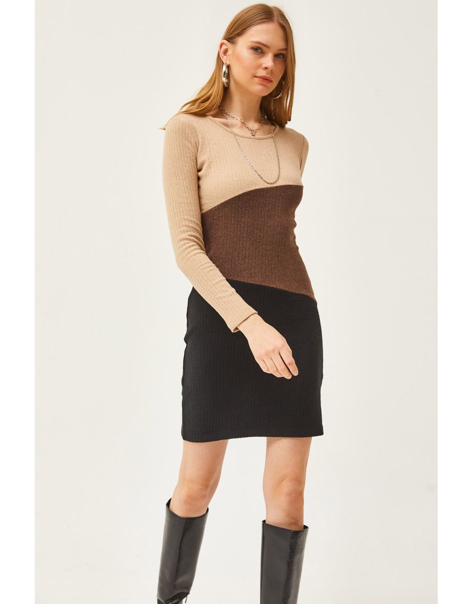 Olalook Grey Bodycon Mini Dress with Long Sleeves