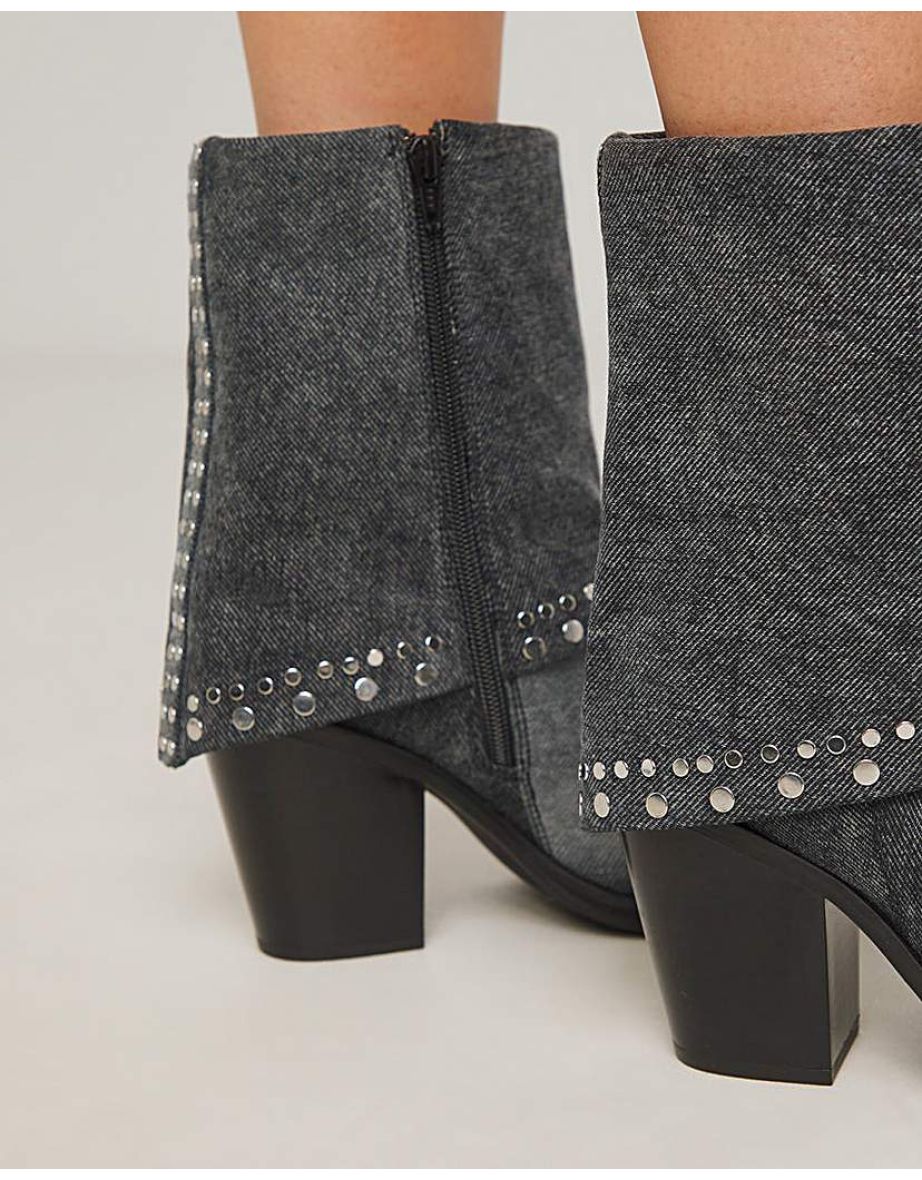 Western Cuff Studded Ankle Boot Wide - 4
