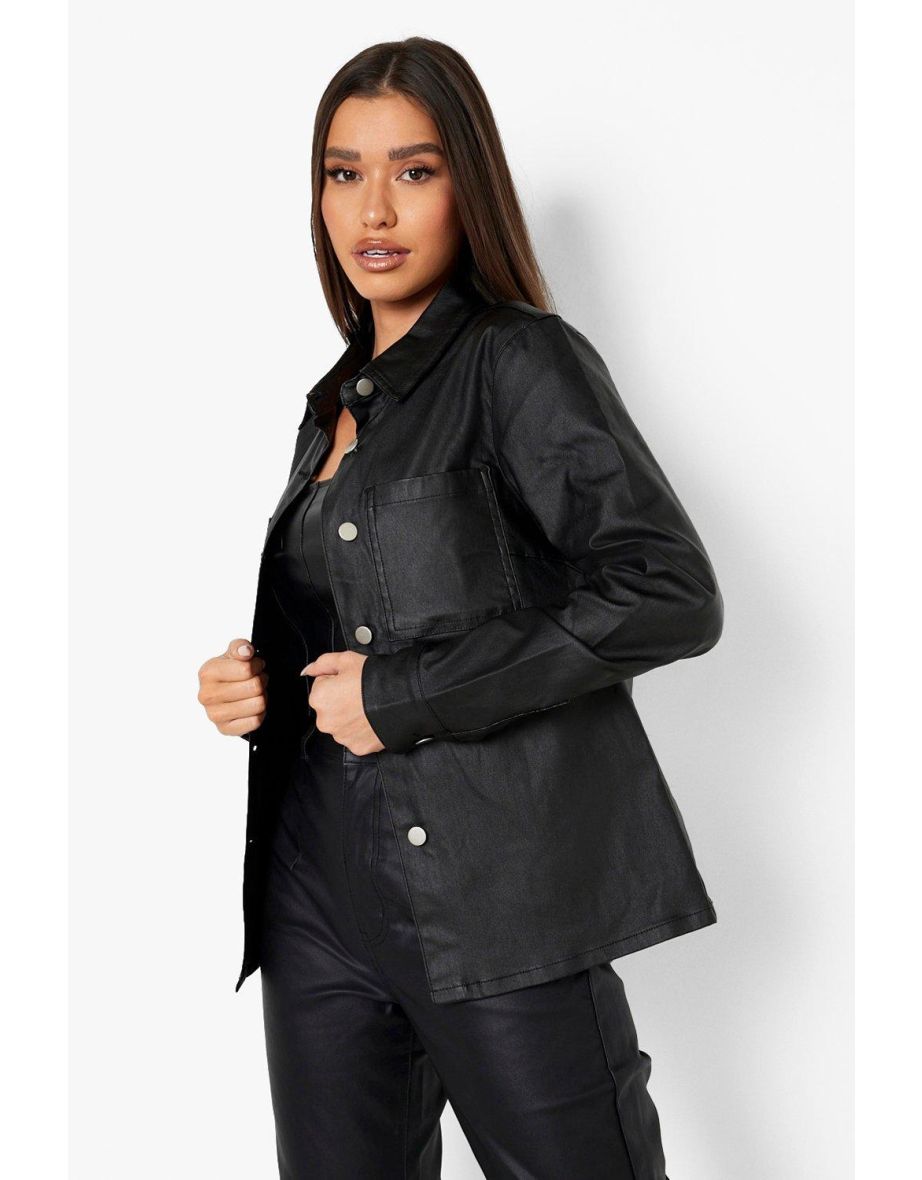 Leather Look Denim Shacket - 3