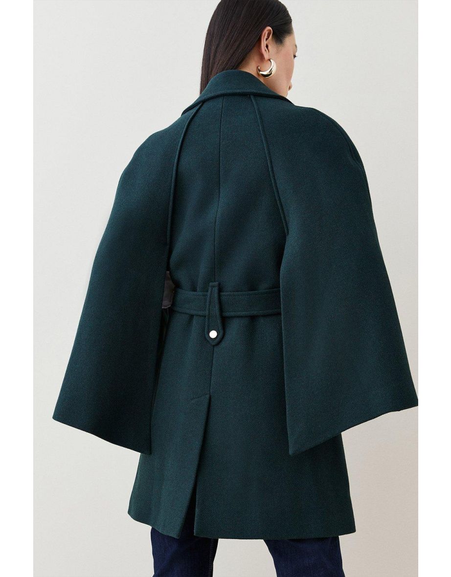 Italian Virgin Wool Cape Sleeve Short Coat - 2
