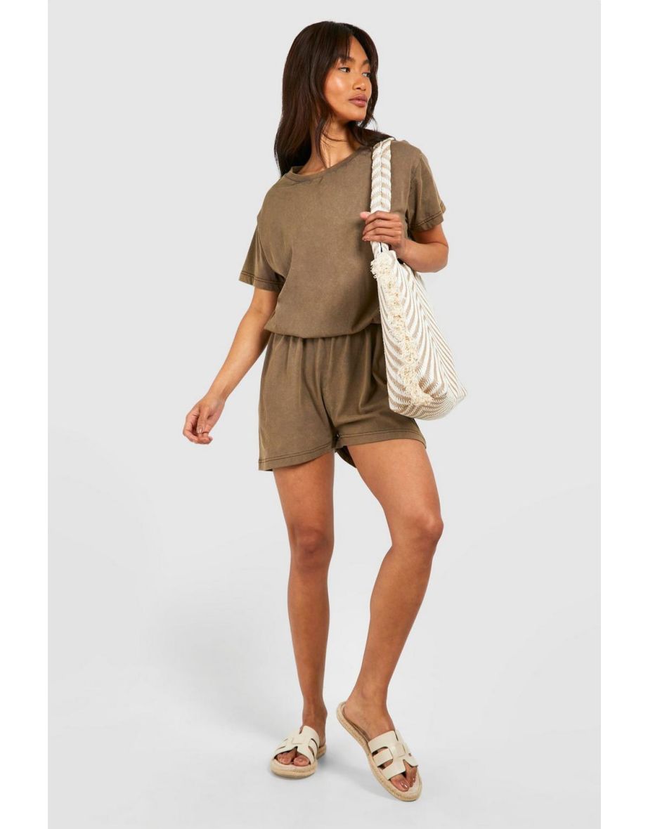 Acid Wash Tshirt Playsuit - chocolate