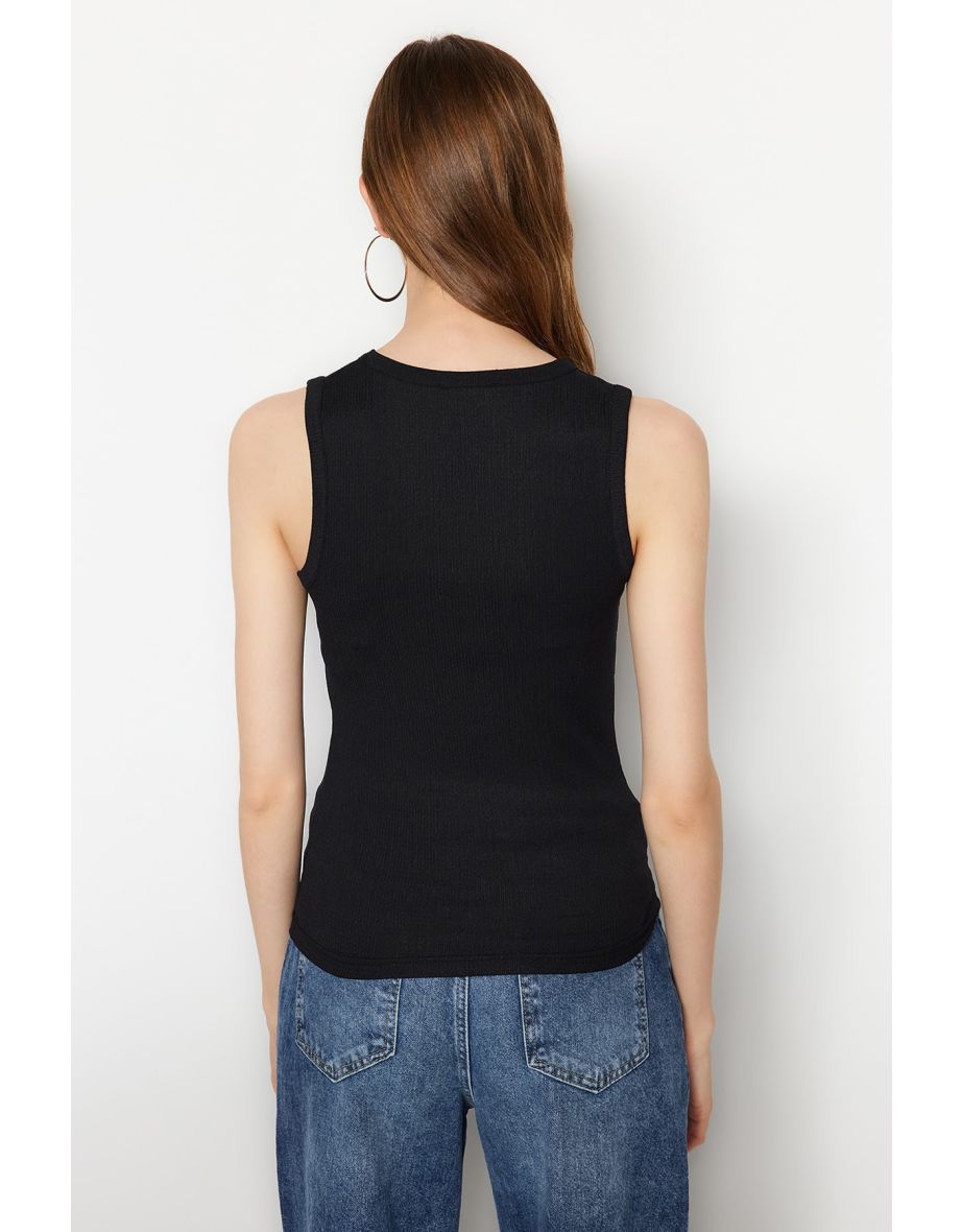 Black Fitted Crew-neck Creme Knit Undershirt Singlet - 5
