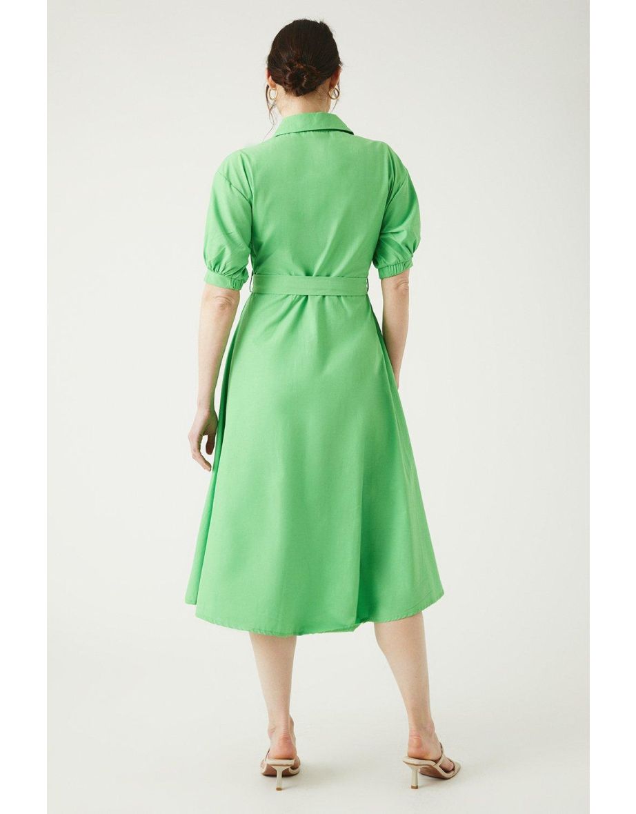 Green Poplin Midi Shirt Dress - green - 2