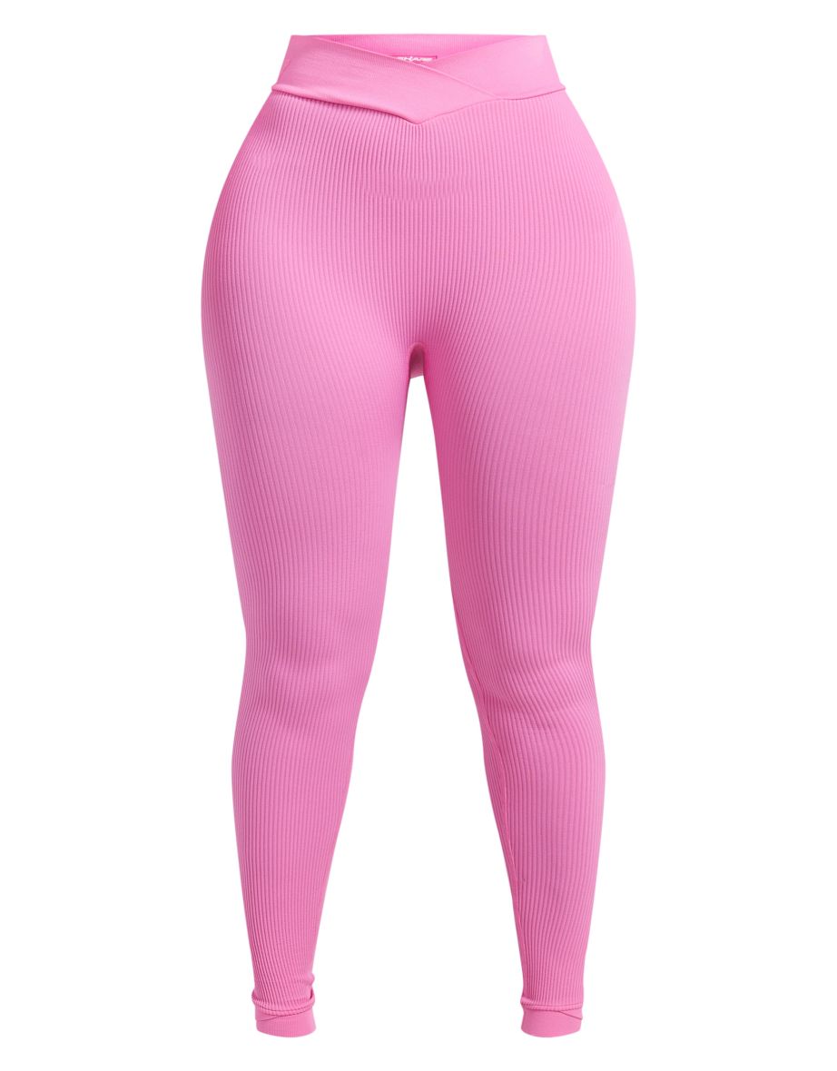 PRETTYLITTLETHING Shape Bright Pink V Waist Gym Leggings - 4
