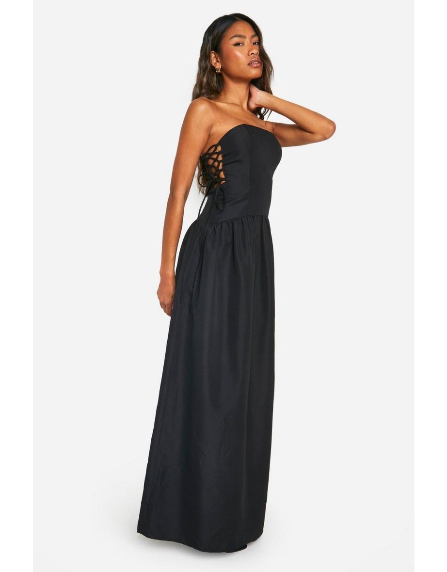 Tie Side Bandeau Maxi Dress - black
