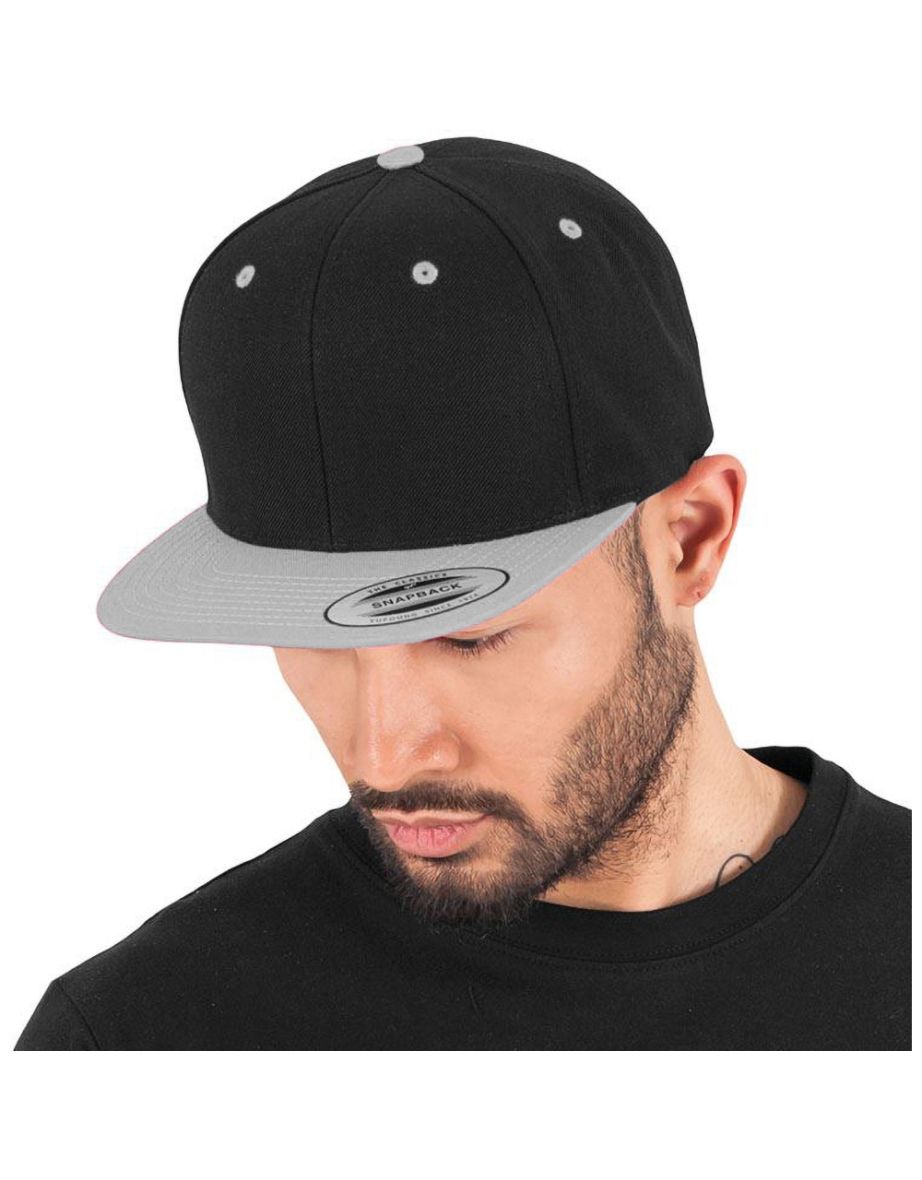 Yupoong Mens The Classic Premium Snapback 2-Tone Cap - Black/Silver - 1