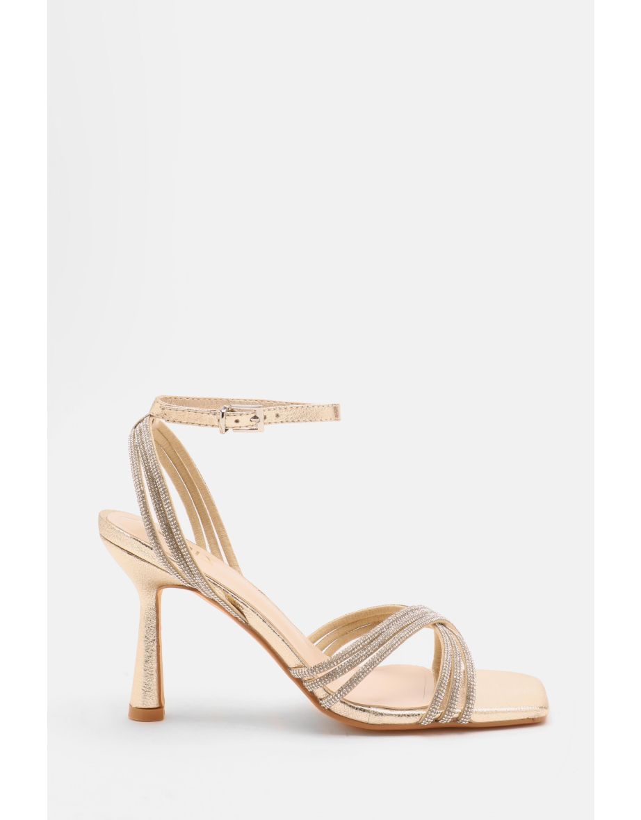 Gold diamante heeled clearance sandals