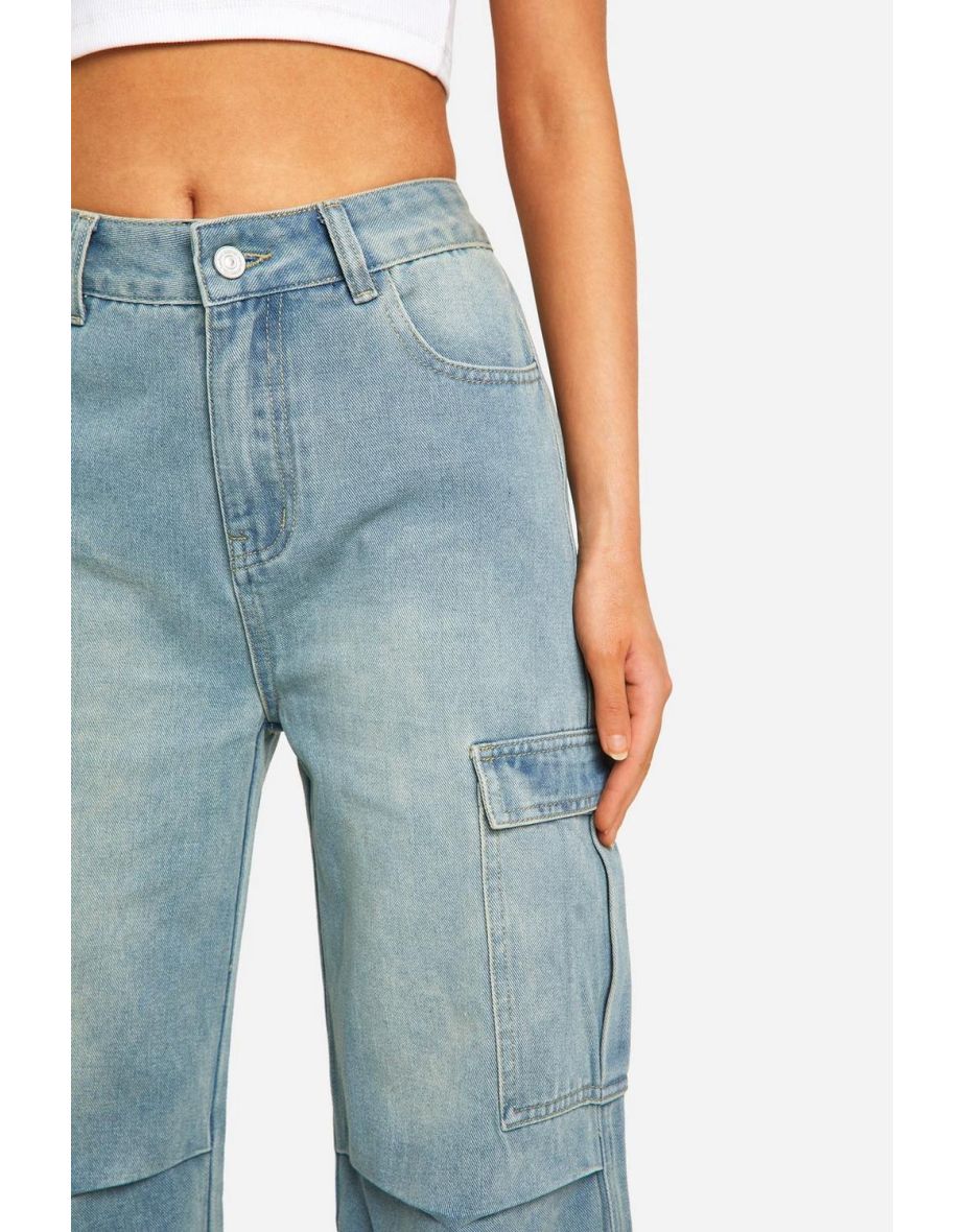 Faded Bleach Wash Denim Cargos - 3