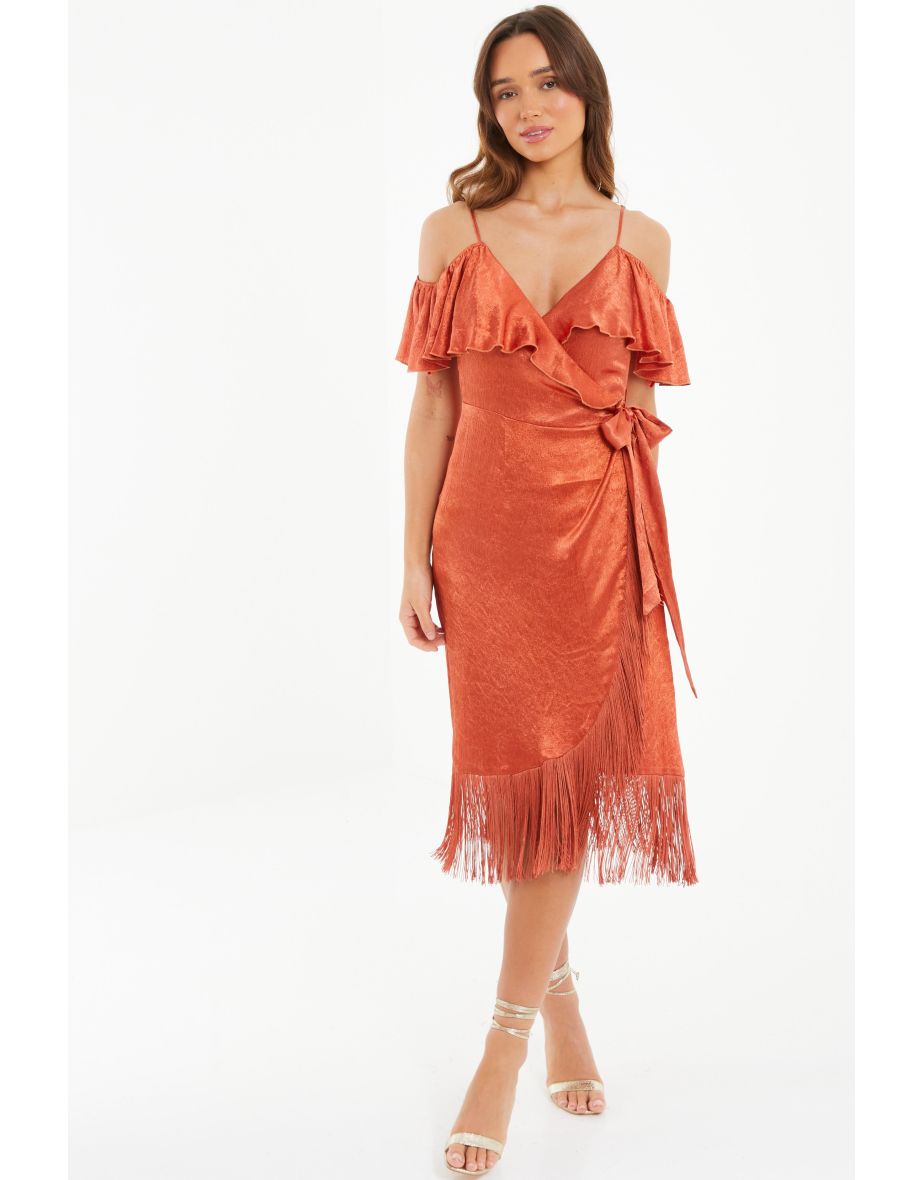 Cold shoulder sale fringe dress