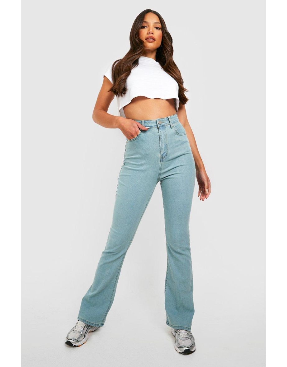 Buy Boohoo High Rise Split Hem Flared Jeans In Blue
