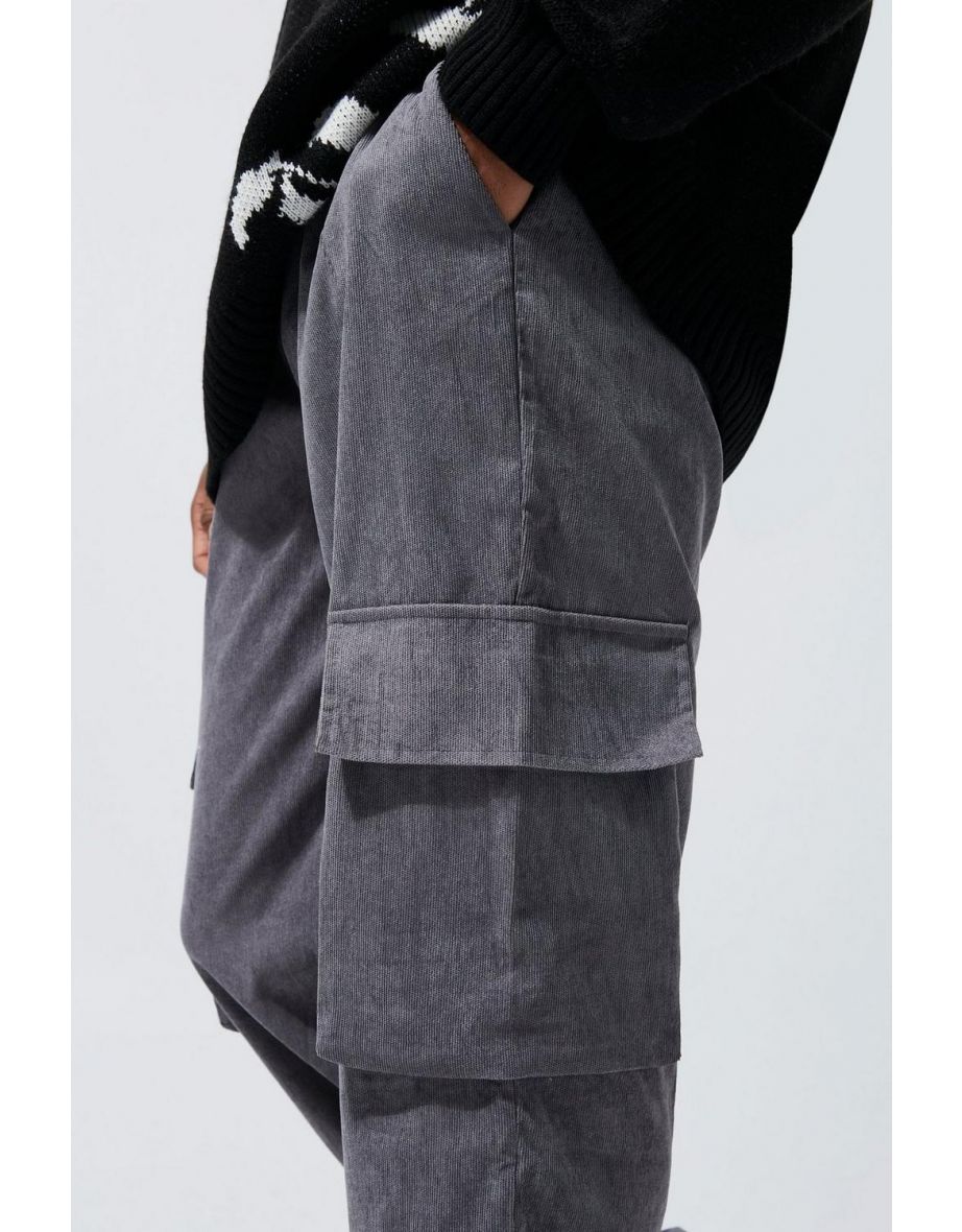Corduroy Straight Leg Cargo Trouser - dark grey - 2