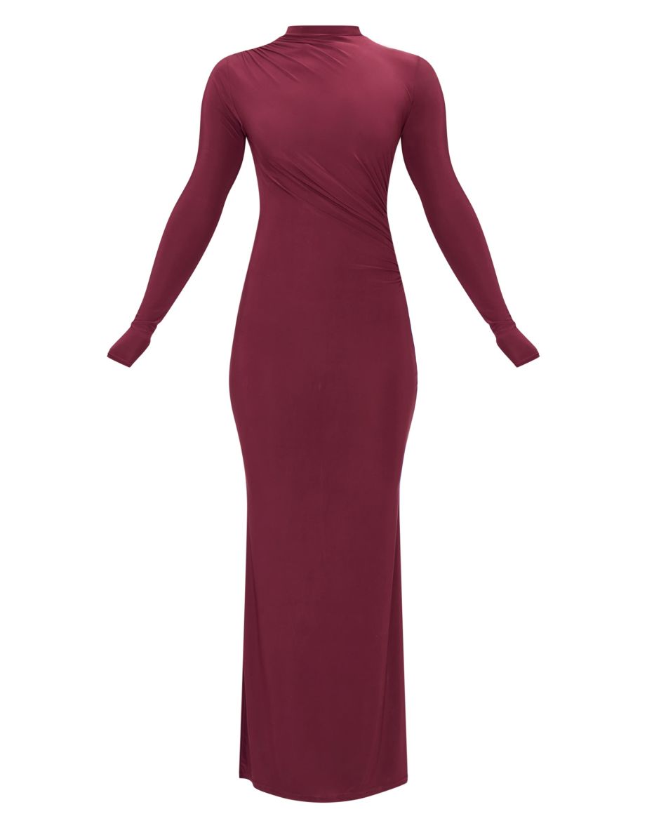 Burgundy Slinky Long Sleeve Maxi Dress - 4