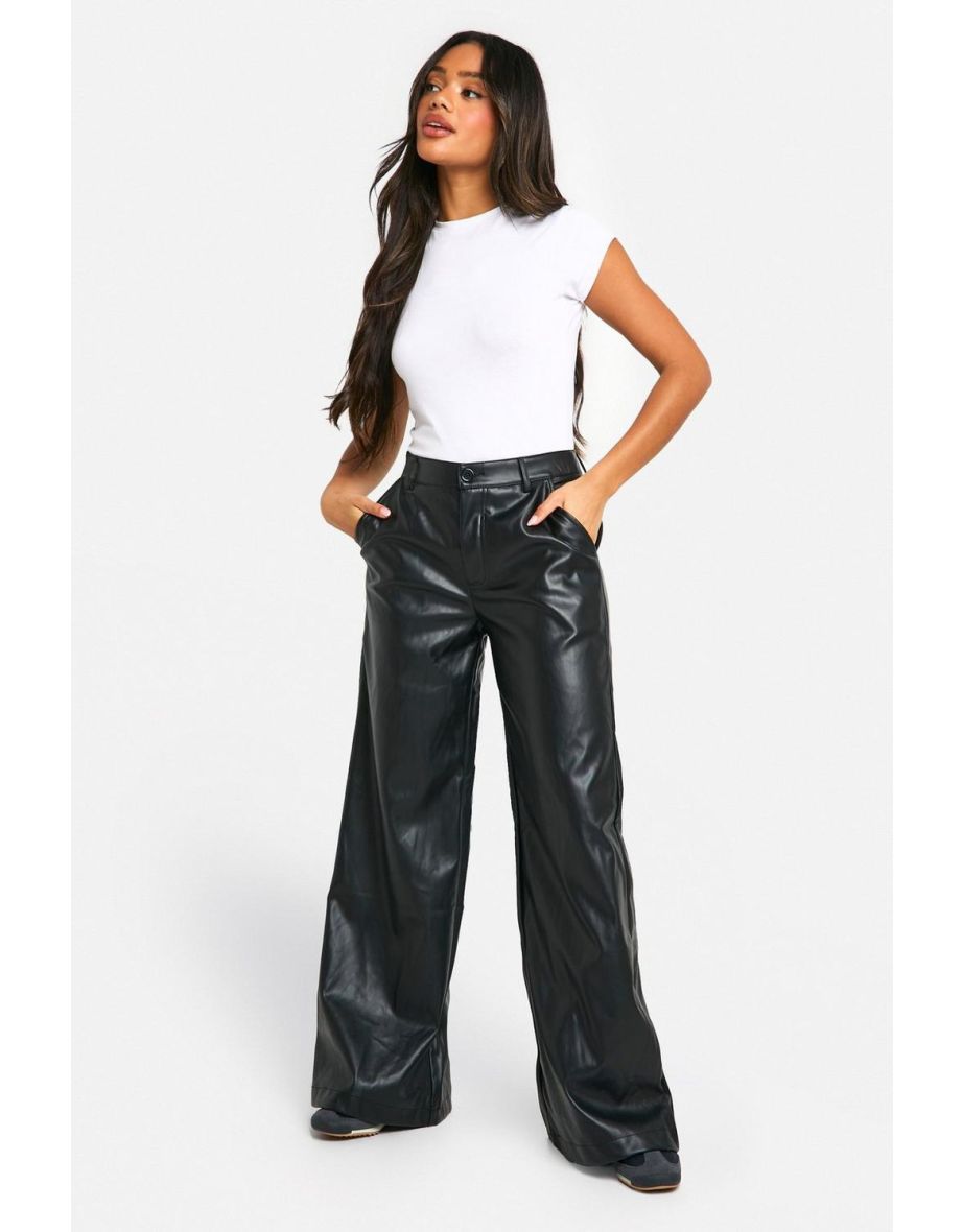 High Waisted  Pu Wide Leg Trouser