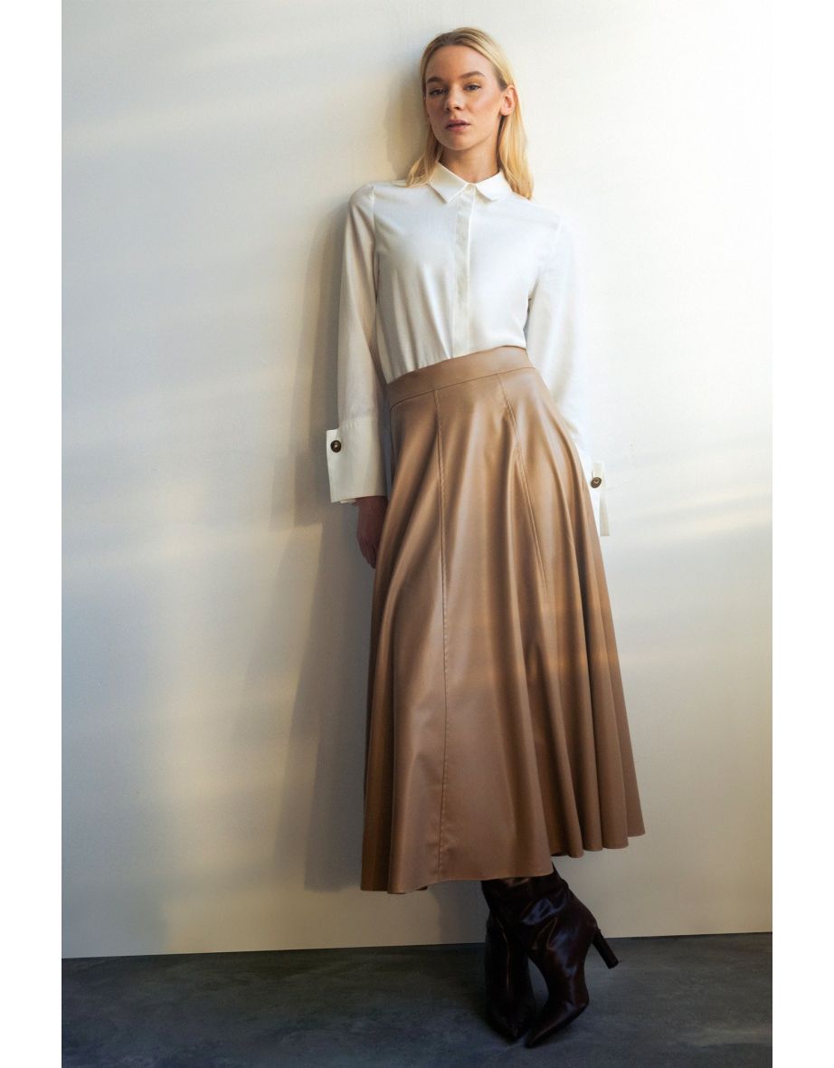 FLOUNCED FAUX LEATHER SKIRT