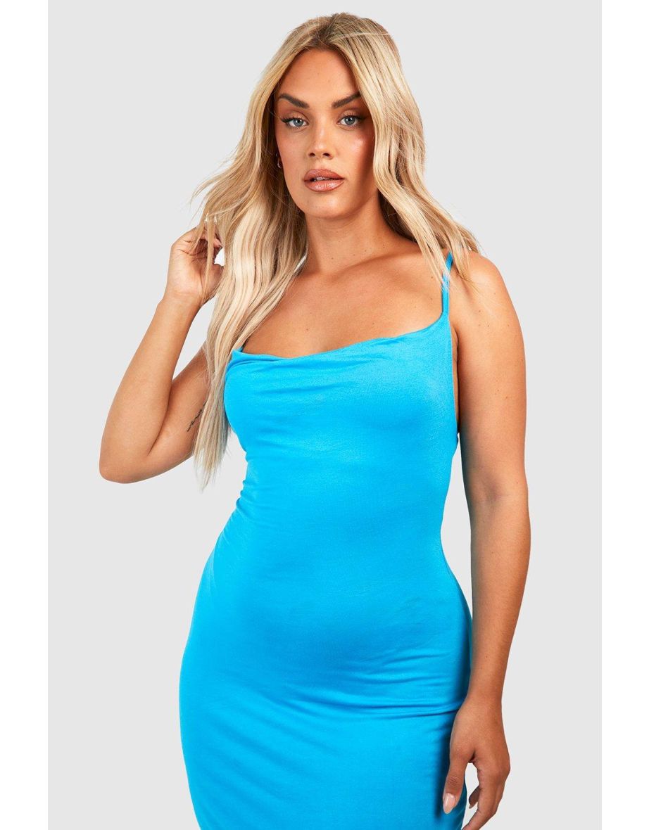 Plus Cowl Neck Maxi Dress - turquoise - 3
