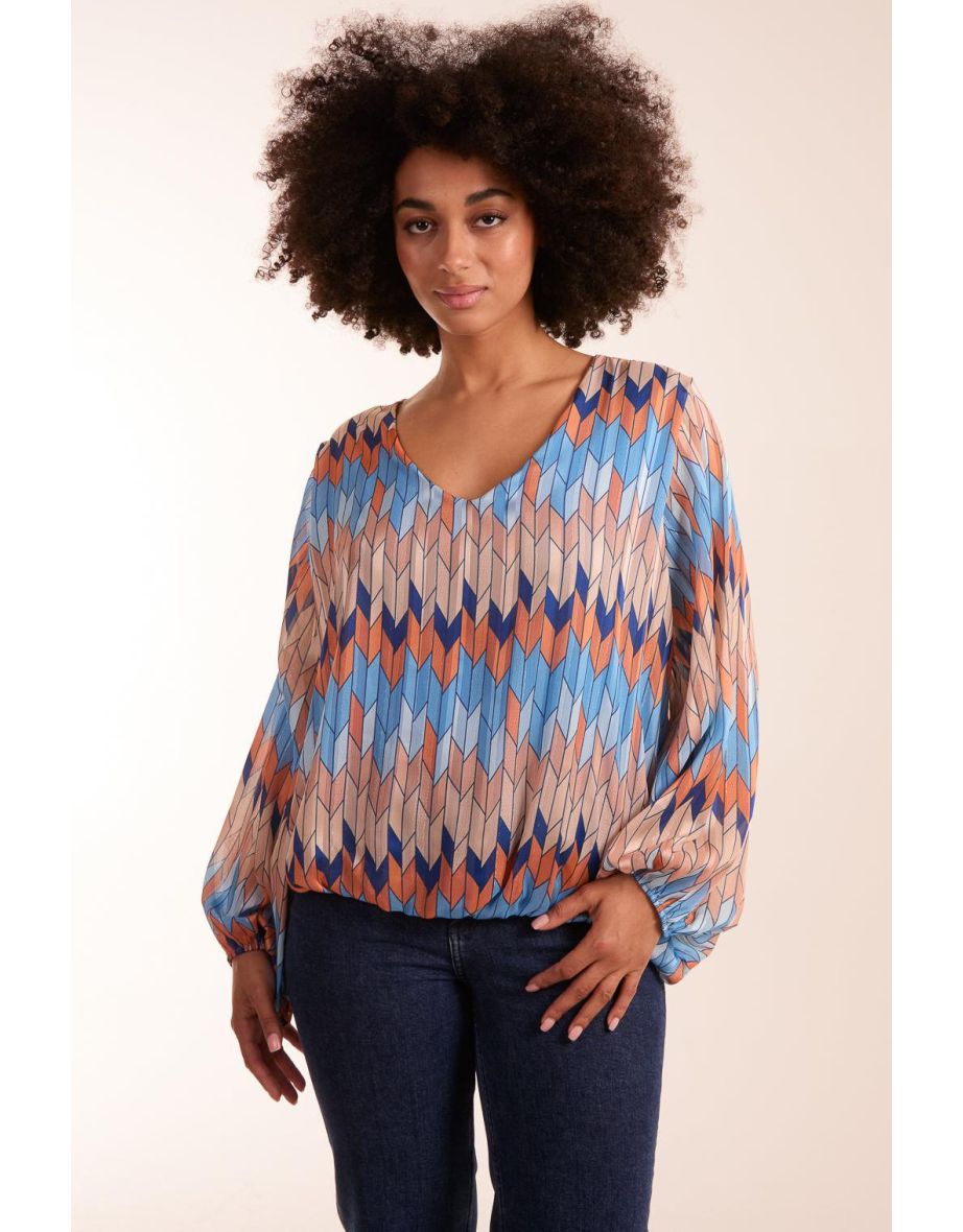 Zig Zag Print Bubble Hem Top
