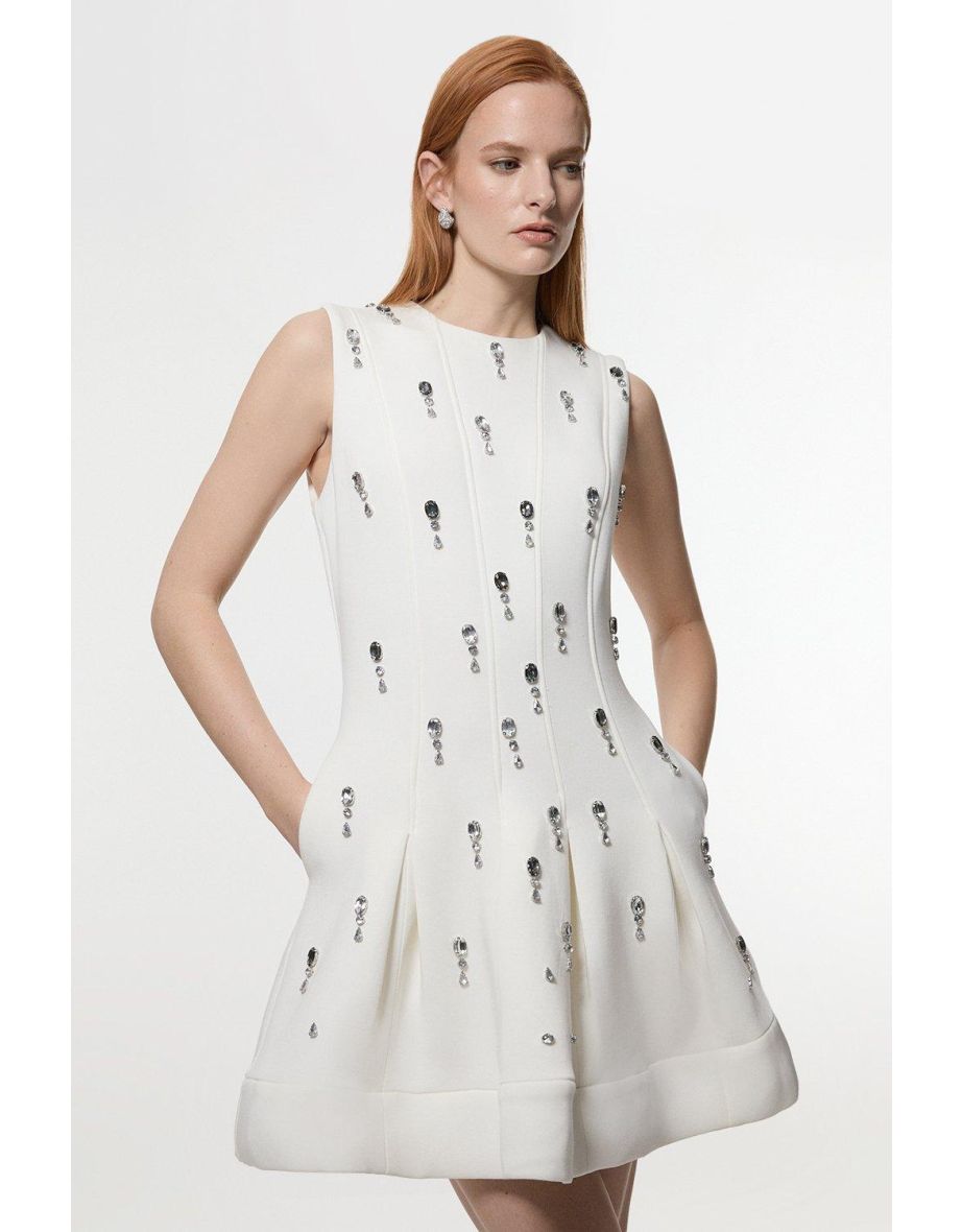 Crystal Embellished Premium Scuba Jersey Mini Dress