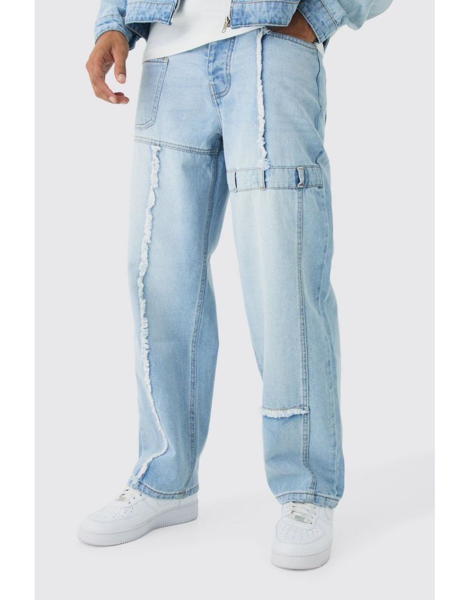 Baggy Fit Rigid Dirty Wash Carpenter Jeans - light blue