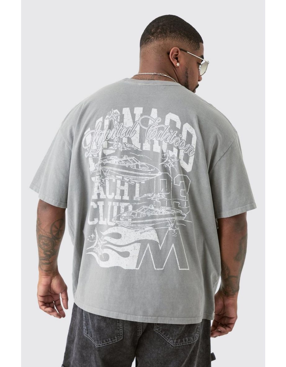 Plus Monaco Moto Back Graphic T-shirt In Grey - grey