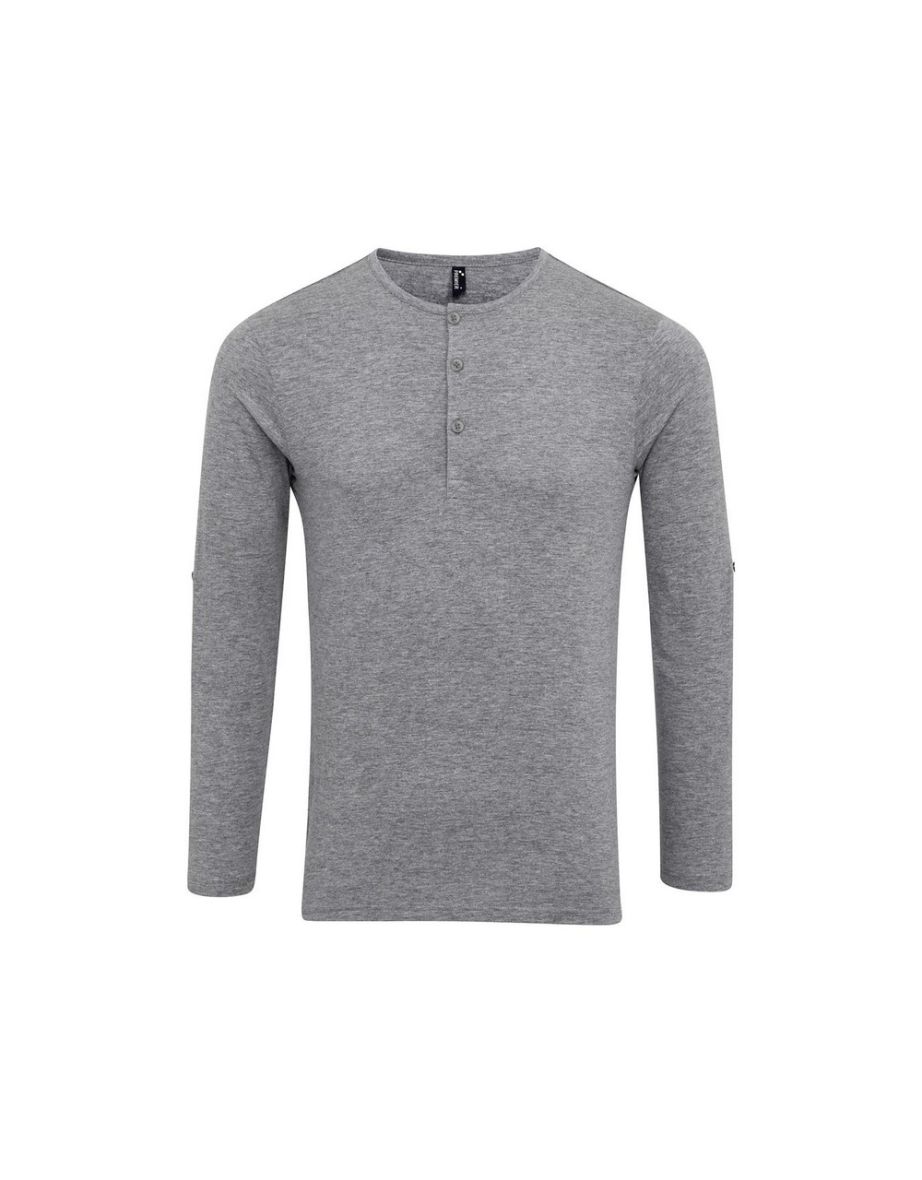 Premier Mens Long John Roll Sleeve T-Shirt - Grey Marl