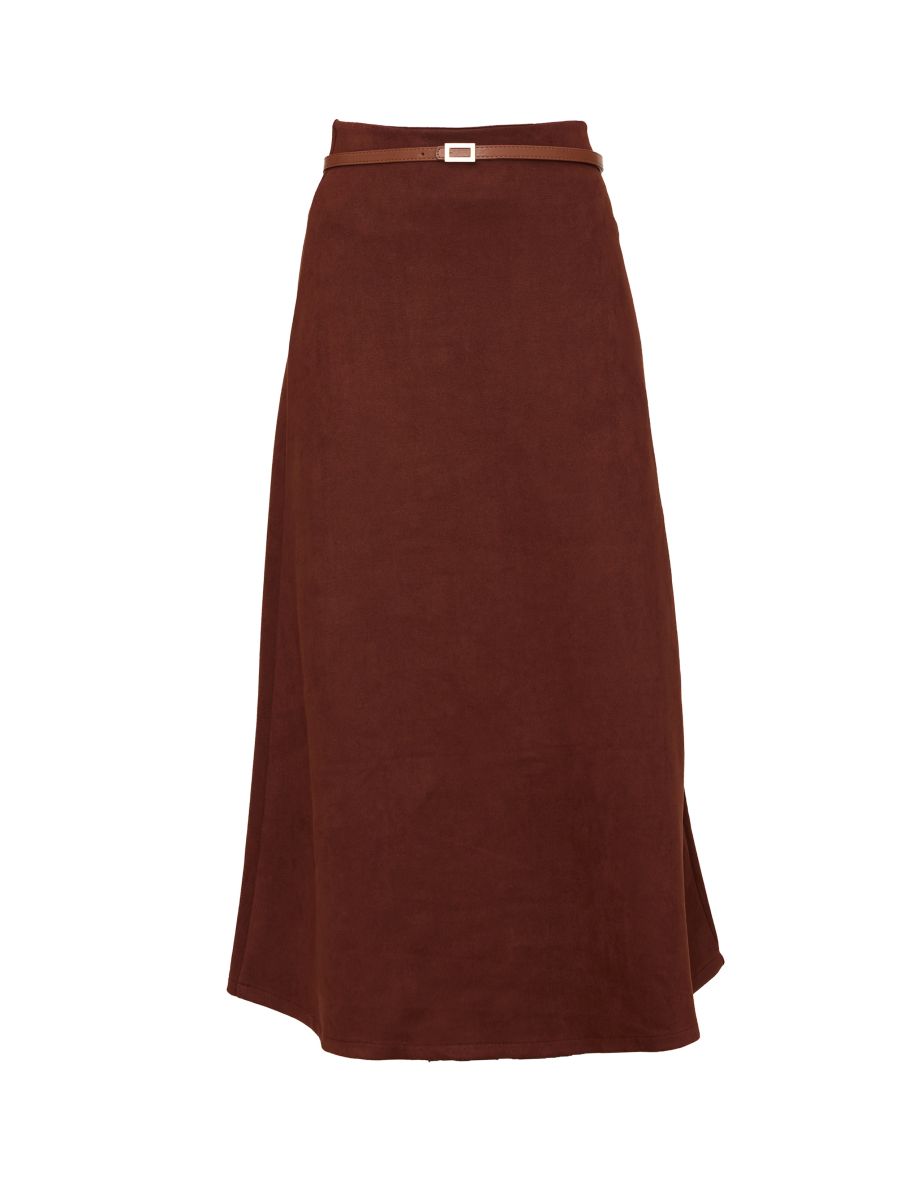 Chocolate Faux Suede Flippy Maxi Skirt - 4