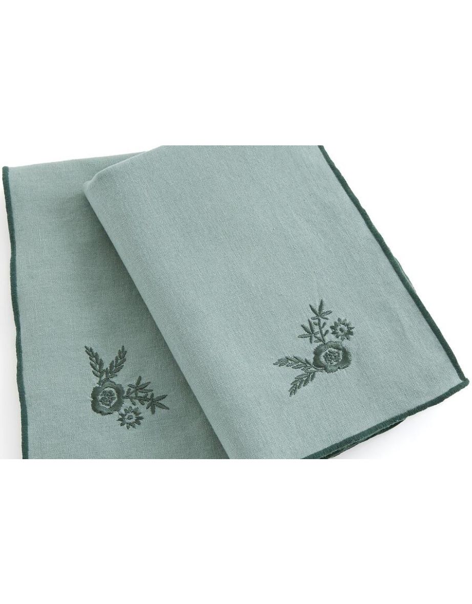 Set of 2 Maryse Floral Embroidery Cotton / Linen Napkins