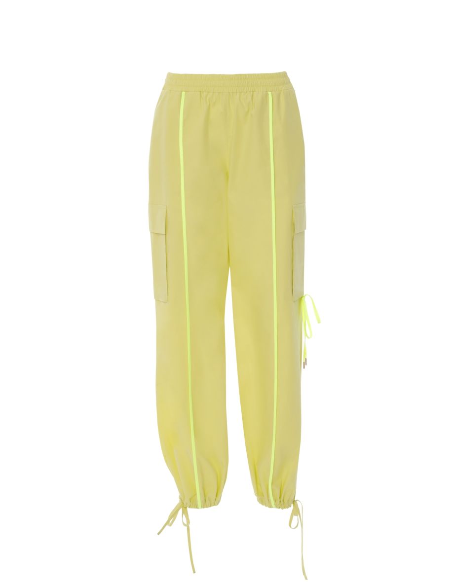 Cargo Pants with Neon Green Trims, Drawstring Detail at the Cuffs, and Elastic Waist - 4