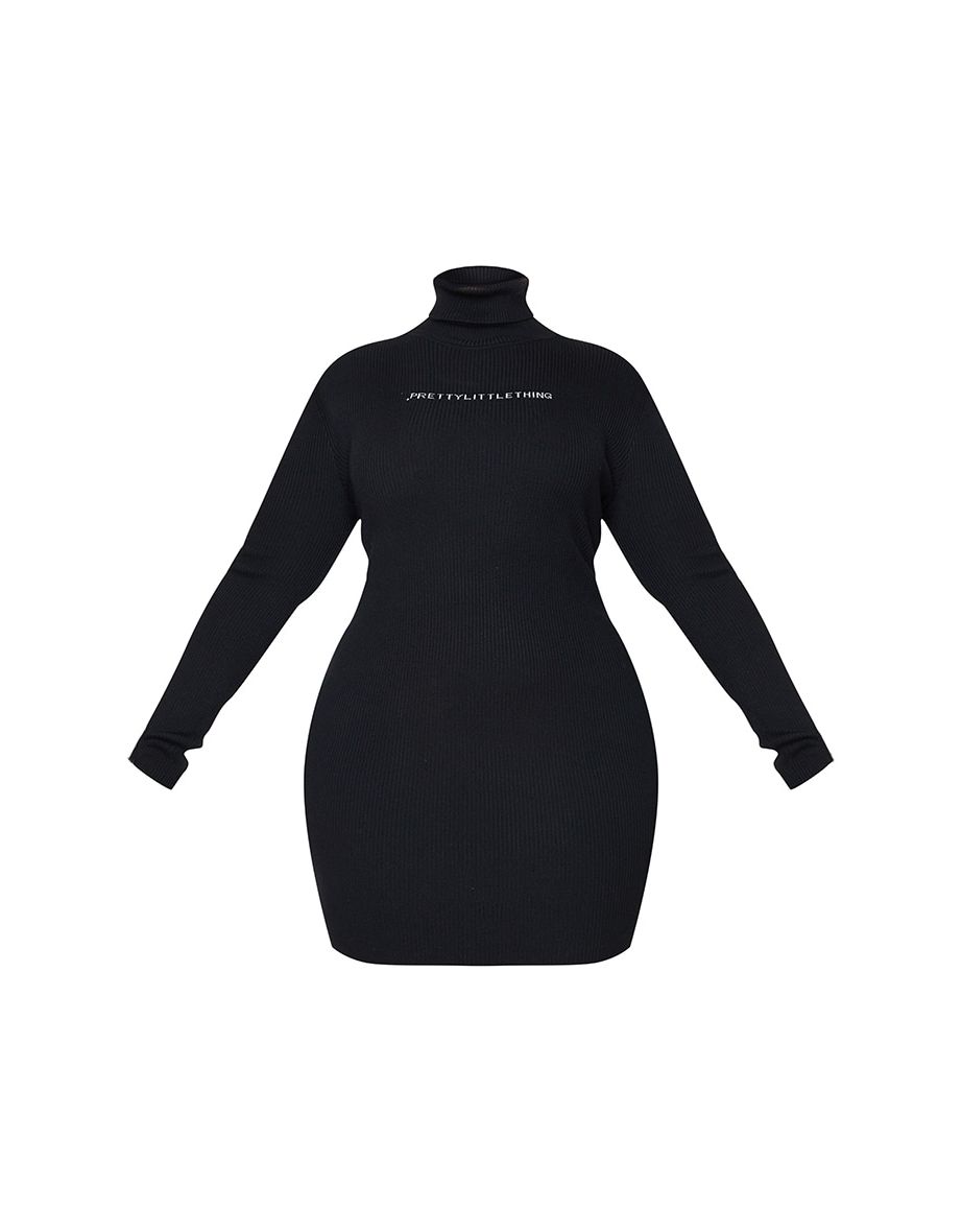 PRETTYLITTLETHING Plus Black Rib Knitted Bodycon Dress - 4