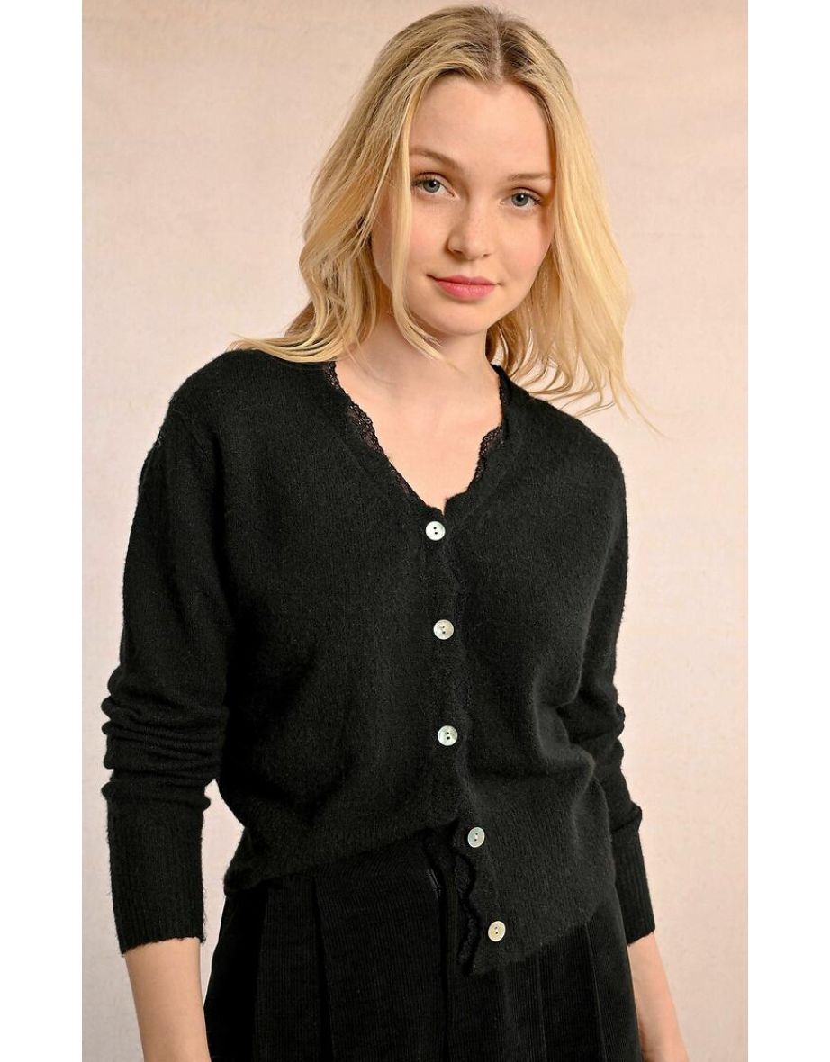 Scalloped Cardigan with Lace Trim