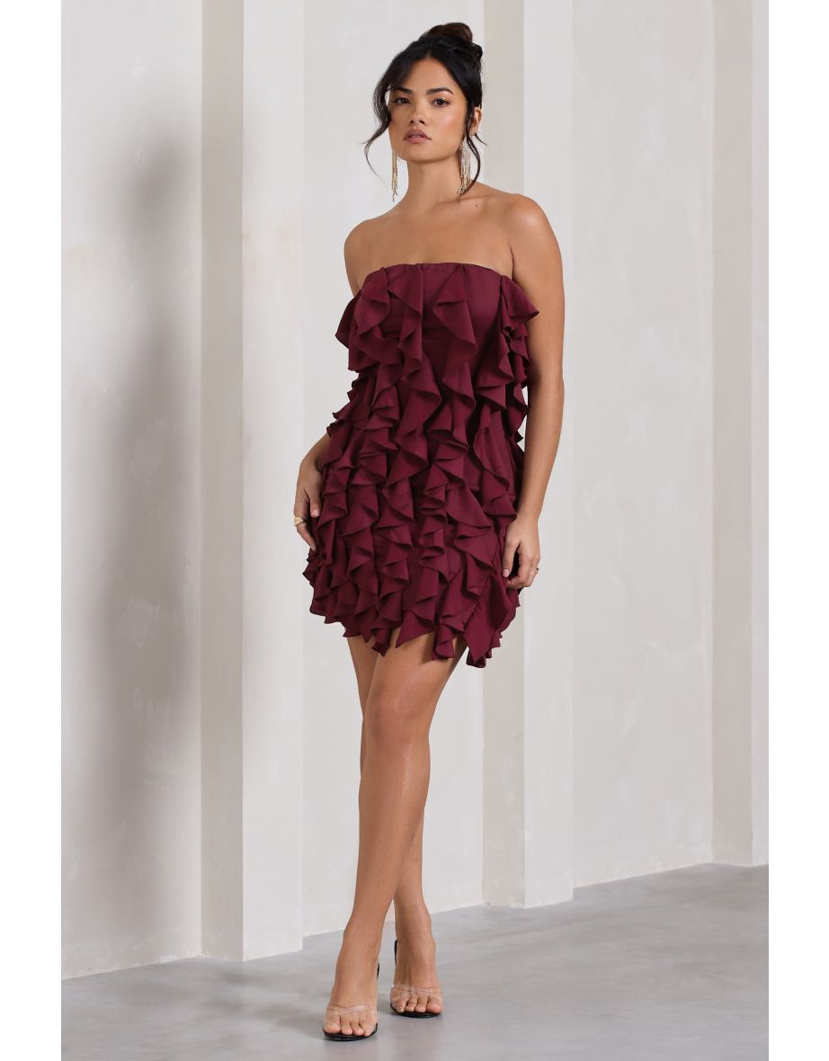 It Girl | Plum Bandeau Bodycon Mini Dress With Ruffles - 5