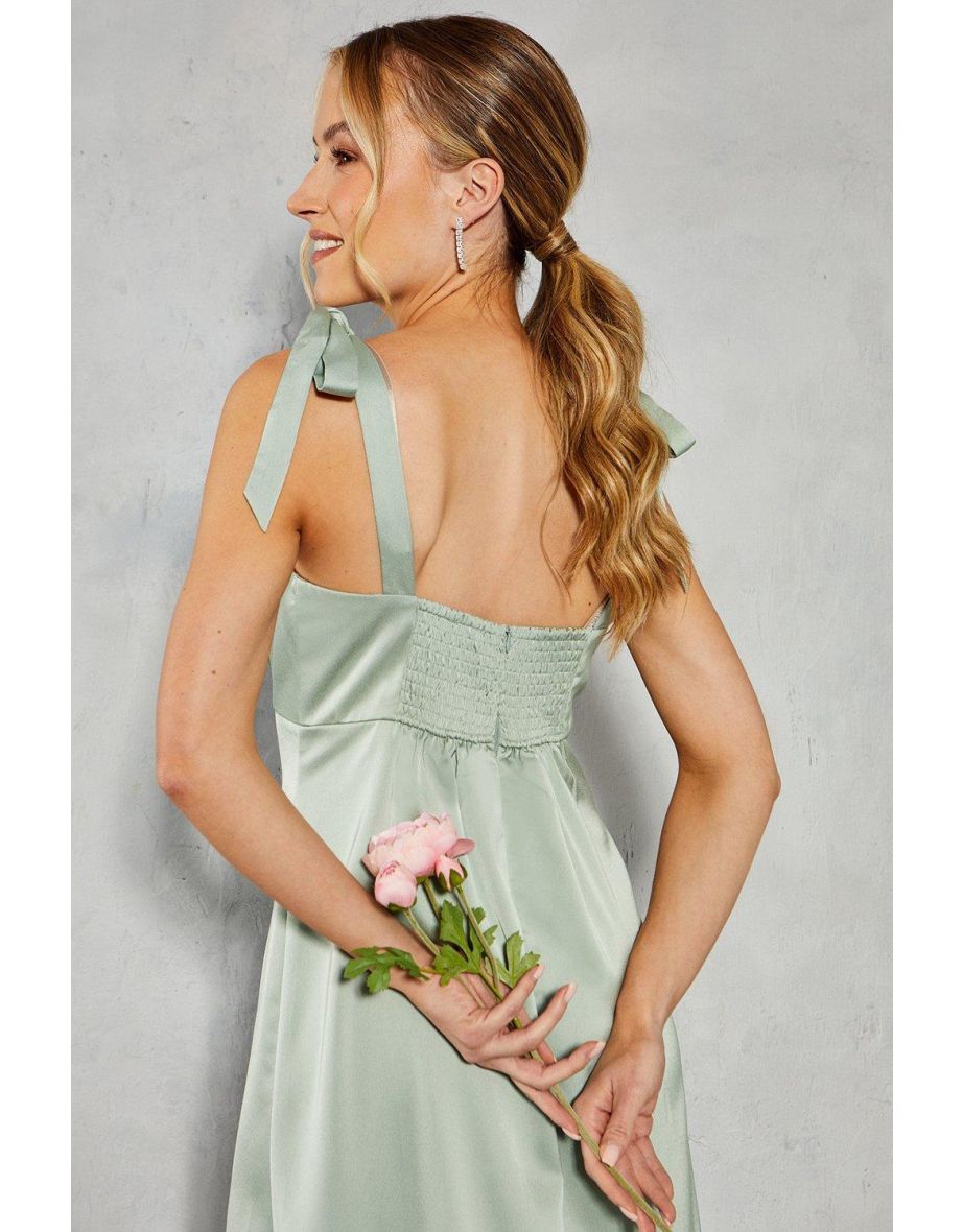 Satin Button Front Tie Shoulder Midaxi Dress - 3