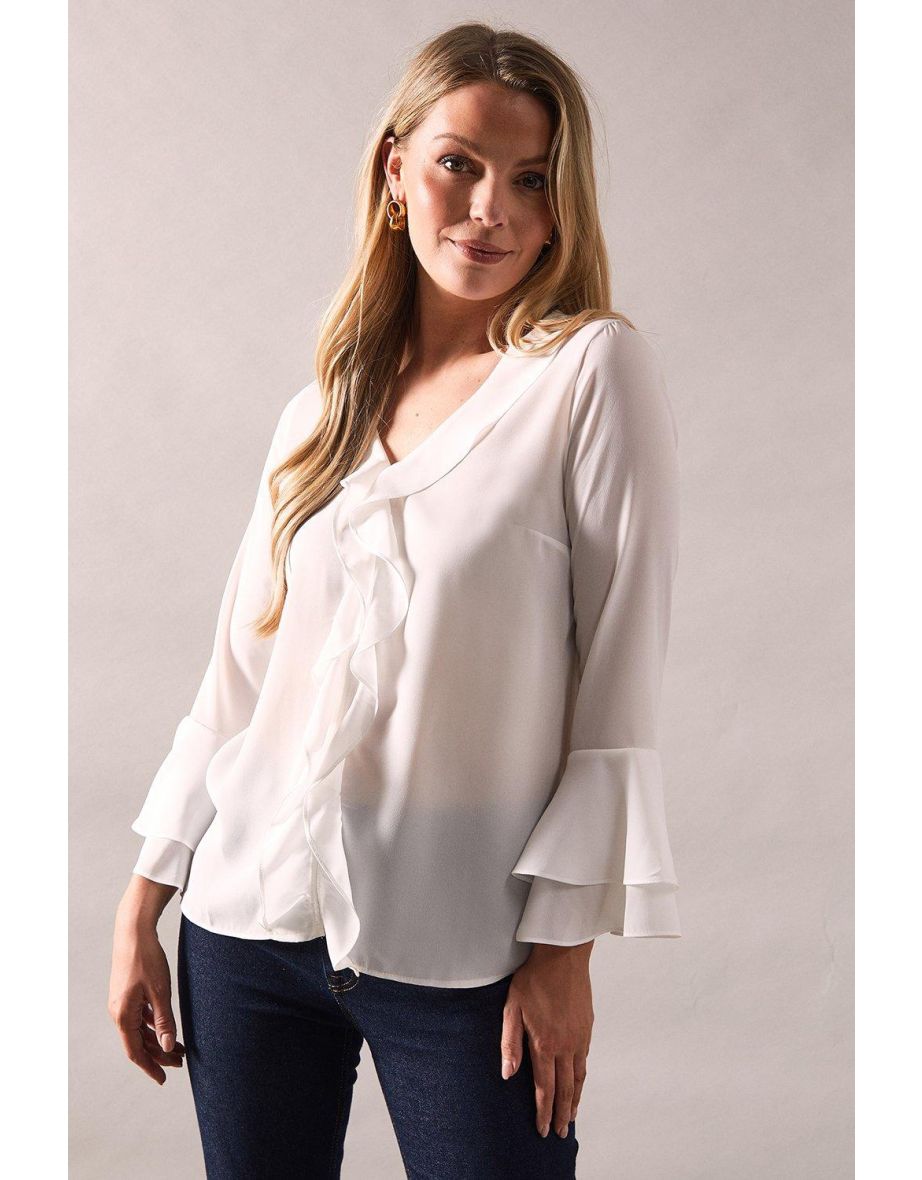 Ruffle Front Flute Sleeve Blouse