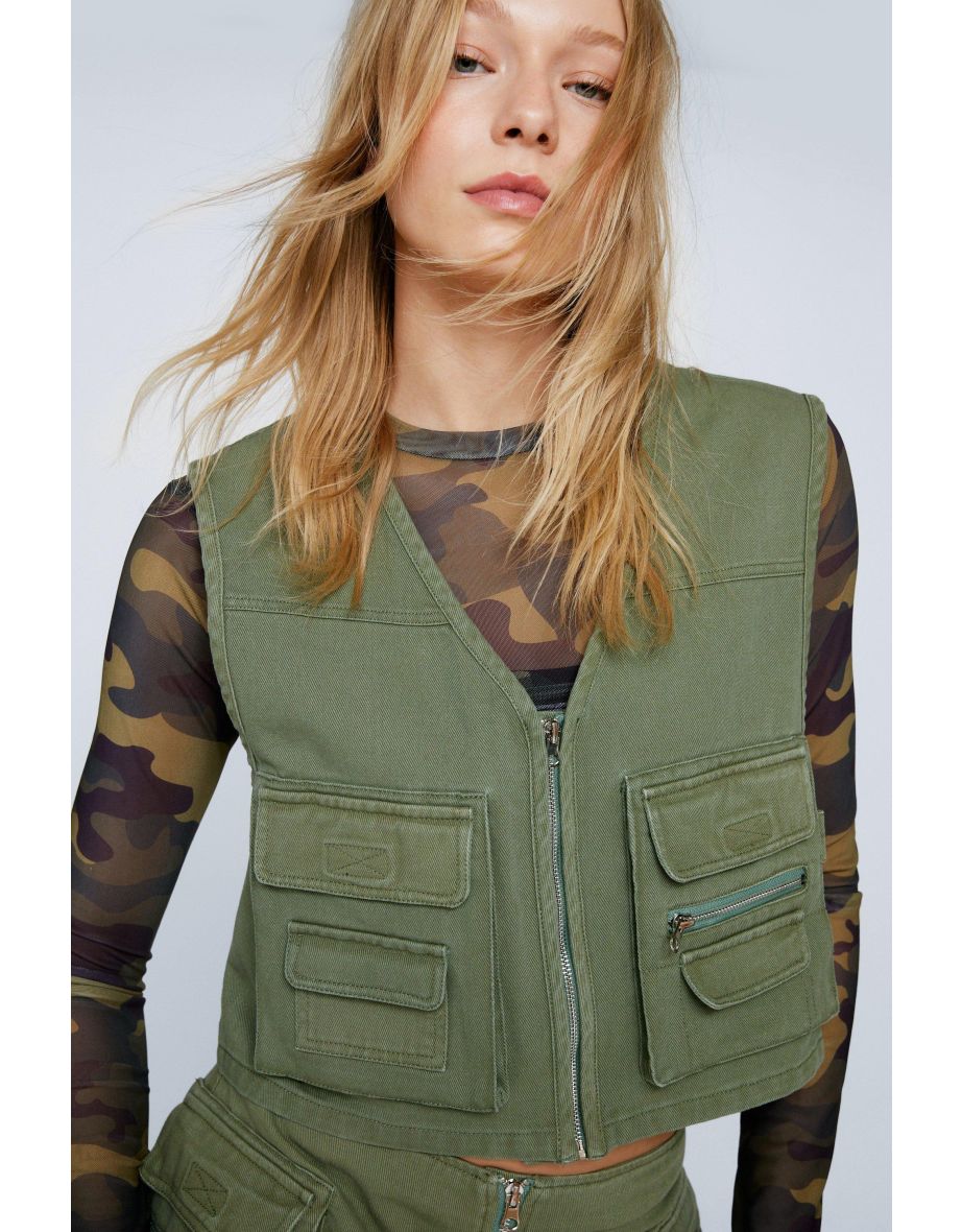 Zip Through Cropped Utility Gilet