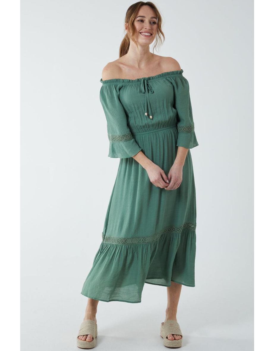 Lace insert midi dress deals