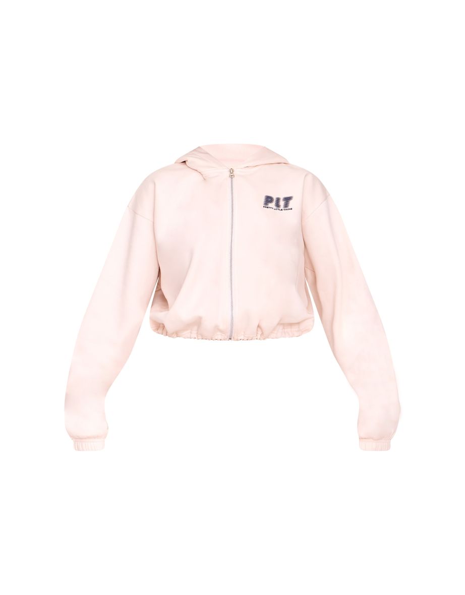 PRETTYLITTLETHING Baby Pink Elasticated Hem Zip Up Hoodie - 4