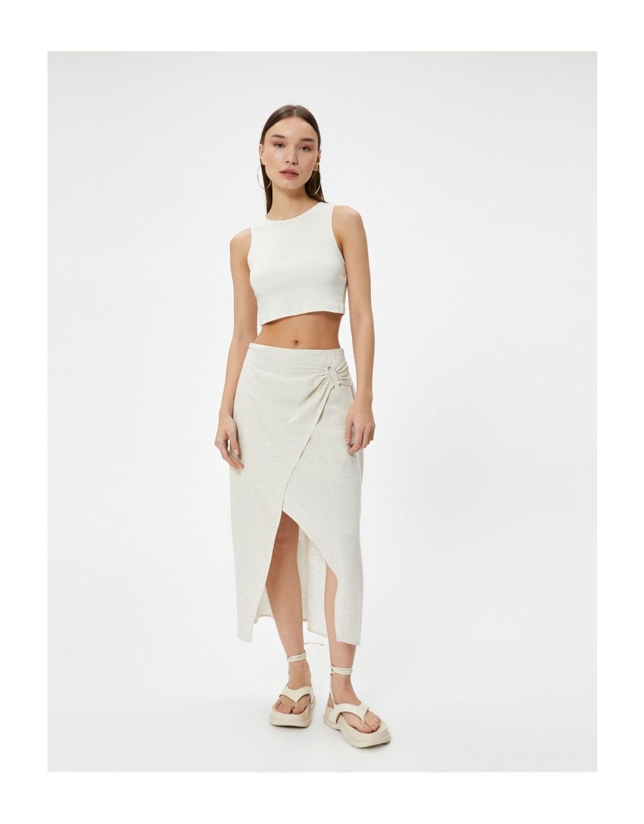 Linen Maxi Skirt Lined Double Breasted Asymmetric Drape Detailed Metal Accessories