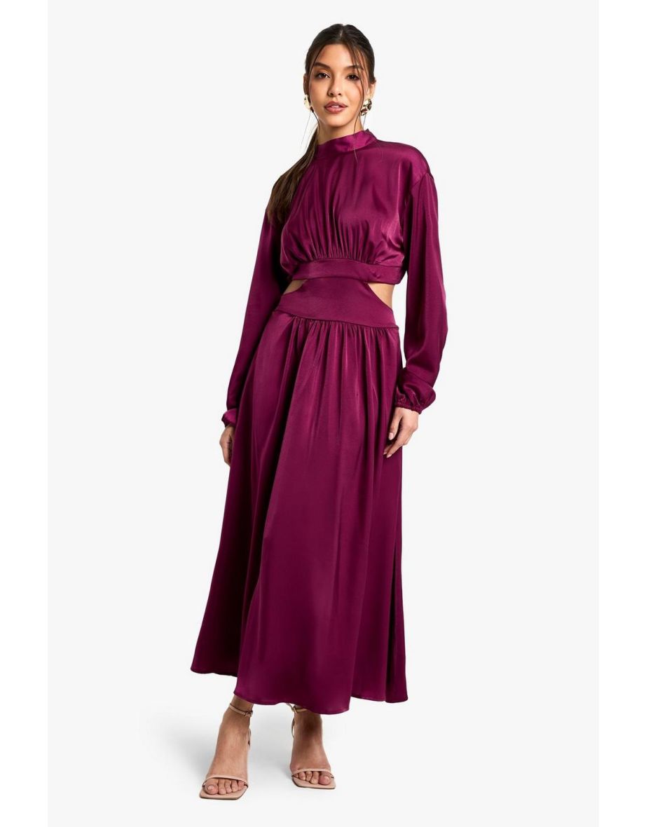 Satin High Neck Dress - plum