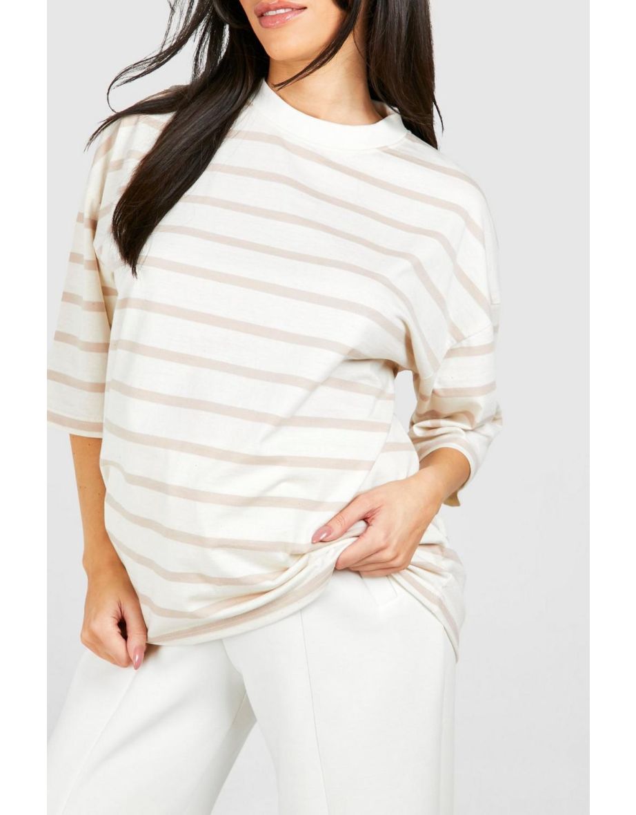 Maternity Crew Neck Stripe T-shirt - beige - 3